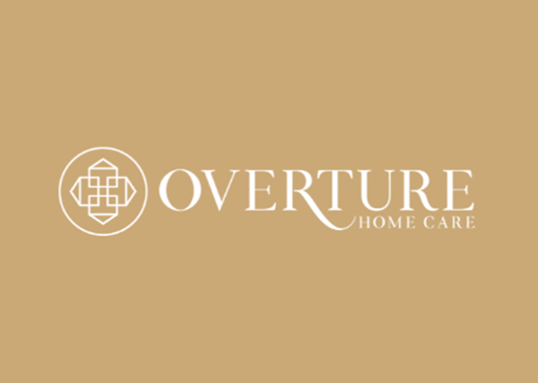Tan box with the Overture Home Care Logo in white